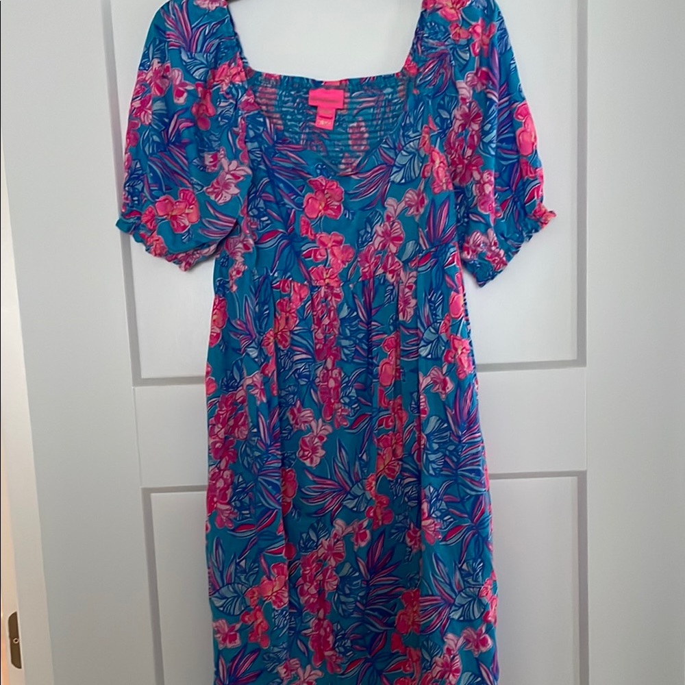 Cute Lilly Dress! Floral Blue and Pink